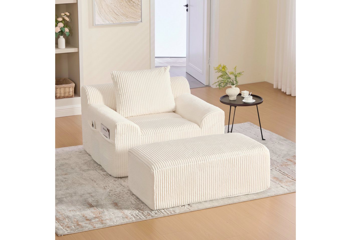 OKWISH Loungesessel Freizeitstuhl Polsterstuhl (mit Fußpedal Stauraumseitentaschen & hochelastischem Sitzkissen, tiefer Komfortsessel, Gewicht Kapazität 300KG) von OKWISH