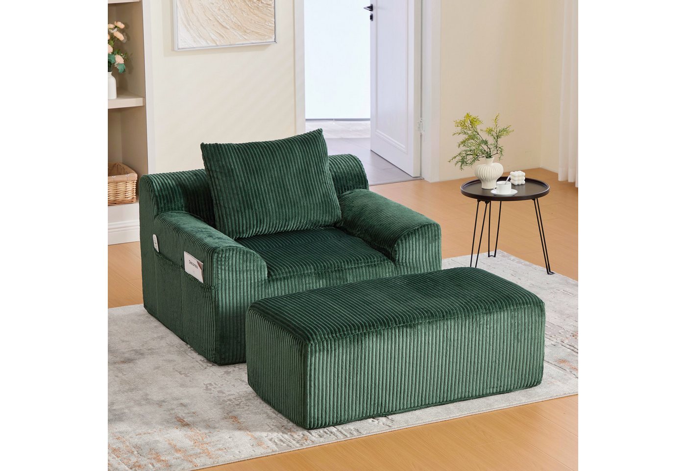 OKWISH Loungesessel Freizeitstuhl Polsterstuhl (mit Fußpedal Stauraumseitentaschen & hochelastischem Sitzkissen, tiefer Komfortsessel, Gewicht Kapazität 300KG) von OKWISH