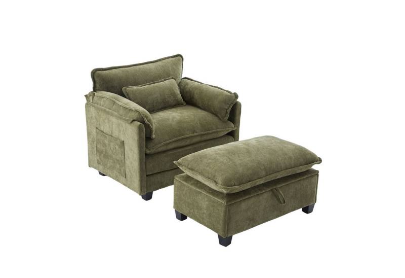 OKWISH Loungesessel Polsterstuhl Relaxsessel (Samt-Sessel mit Fußhocker & Seitentaschen, Komfortabler Lesesessel mit verstecktem Stauraum), für Wohnzimmer & Schlafzimmer von OKWISH