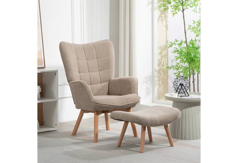 OKWISH Loungesessel Relaxsessel Freizeitstuhl Fernsehsessel (Ohrensessel mit Hocker in Cord-Optik – Relaxsessel mit Holzbeinen & Ottomane, gemütlich gepolstert für Wohnzimmer & Leseecke., Sessel: 72L x 80B x 101H cm. Ottomane: 65L x 43B x 38H cm), mit Relaxfunktion von OKWISH