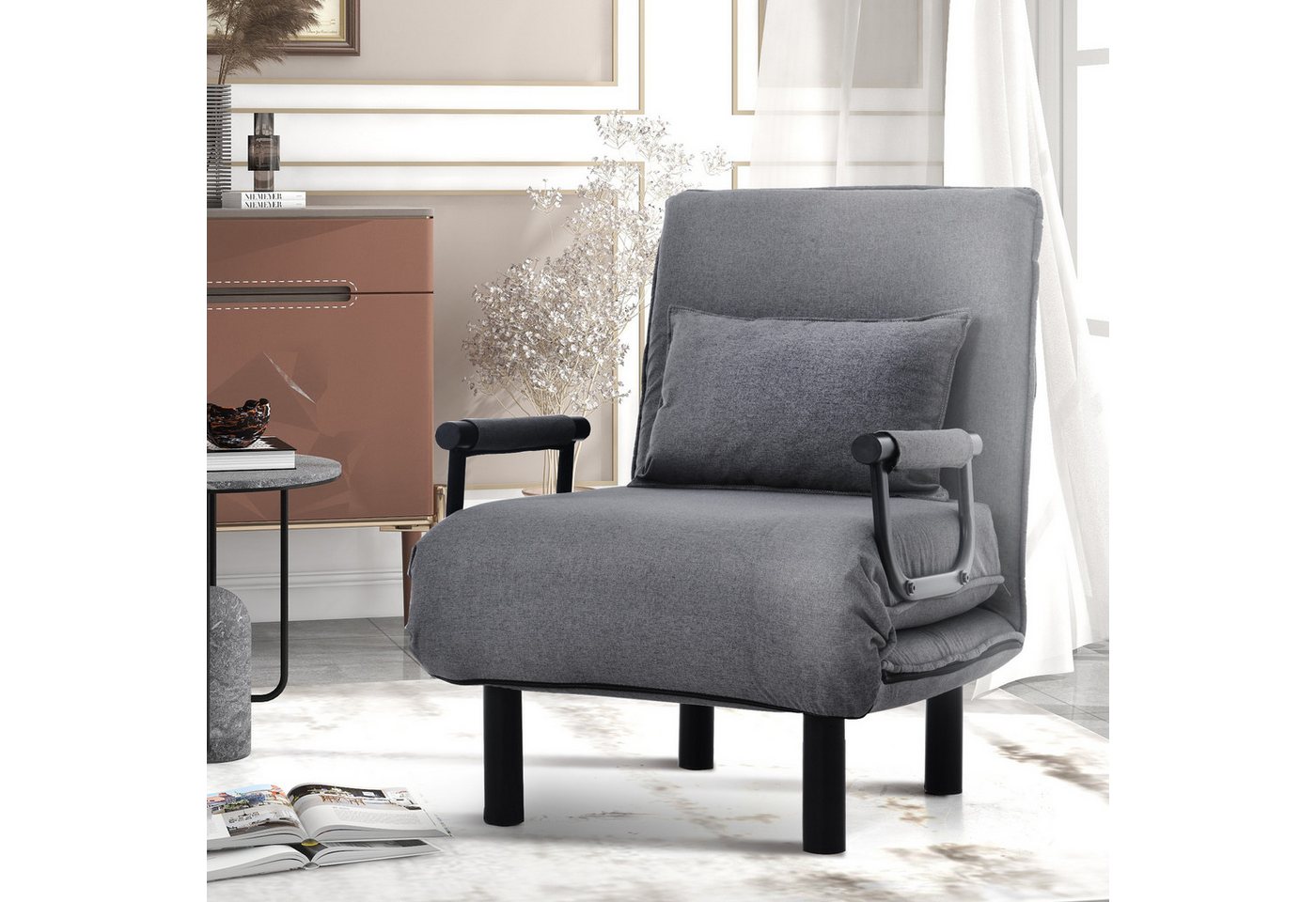 OKWISH Loungesessel Umwandelbarer Schlafsofa (Schlafsessel, Chaiselounge-Couch, 1-St., verstellbare Rückenlehne mit 6 Positionen), klappbarer Sessel mit Kissen, gepolsterter Sitz von OKWISH
