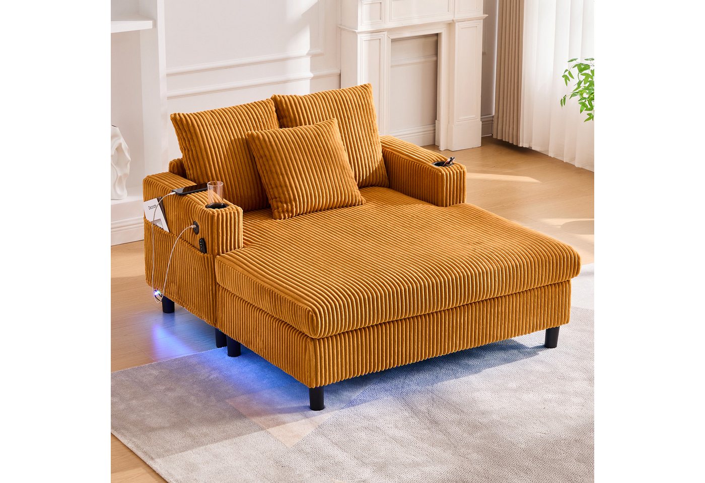 OKWISH Loungesofa Loungesessel Schlafsofa, mit LED-Beleuchtung, USB-Anschluss & Getränkehalter OKWISH Loungesofa Loungesessel Schlafsofa, mit LED-Beleuchtung, USB-Anschluss & Getränkehalter von OKWISH