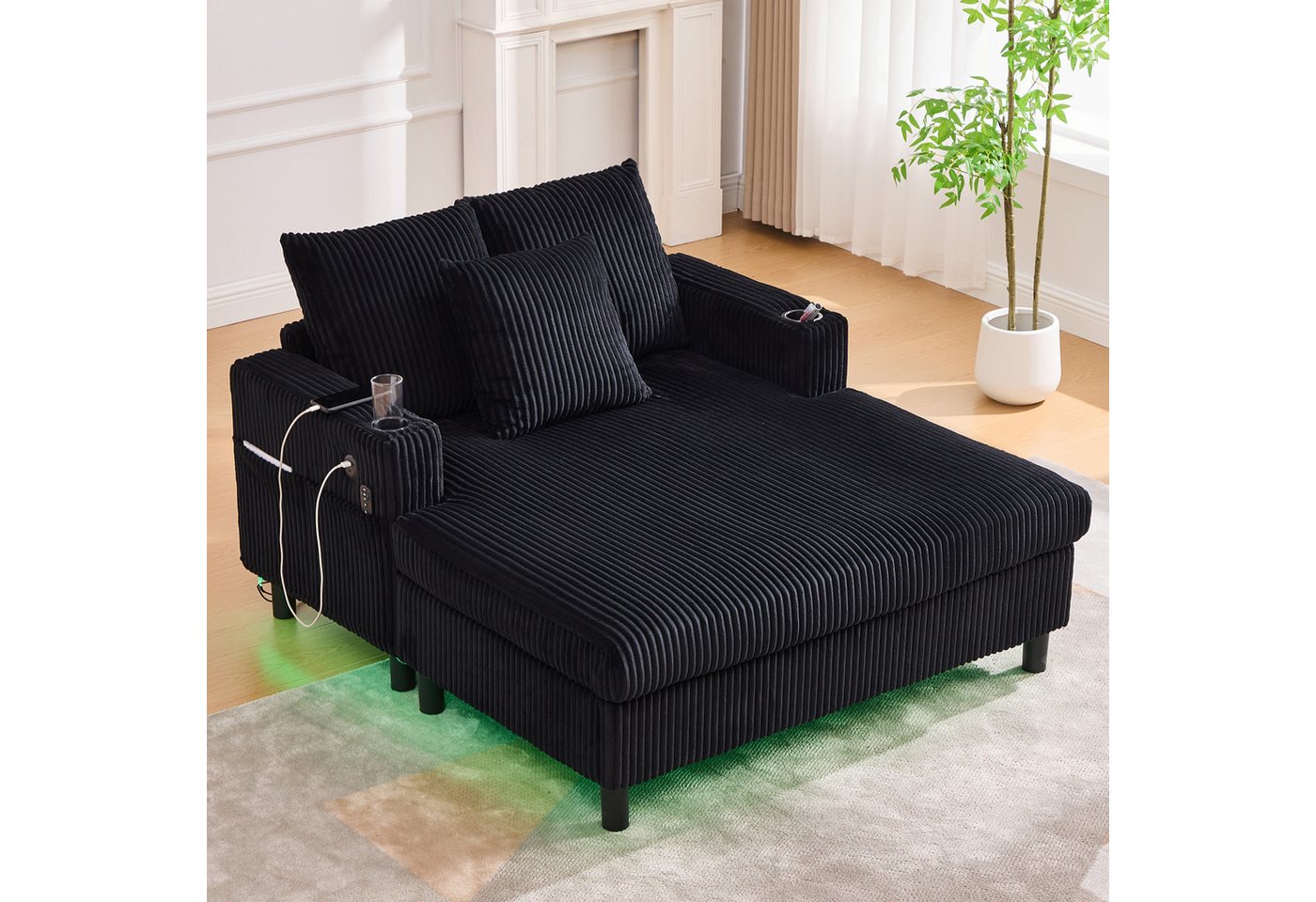 OKWISH Loungesofa Loungesessel Schlafsofa, mit LED-Beleuchtung, USB-Anschluss & Getränkehalter OKWISH Loungesofa Loungesessel Schlafsofa, mit LED-Beleuchtung, USB-Anschluss & Getränkehalter von OKWISH