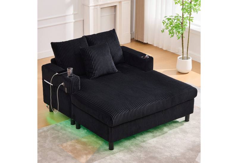 OKWISH Loungesofa Loungesessel Schlafsofa, mit LED-Beleuchtung, USB-Anschluss & Getränkehalter von OKWISH