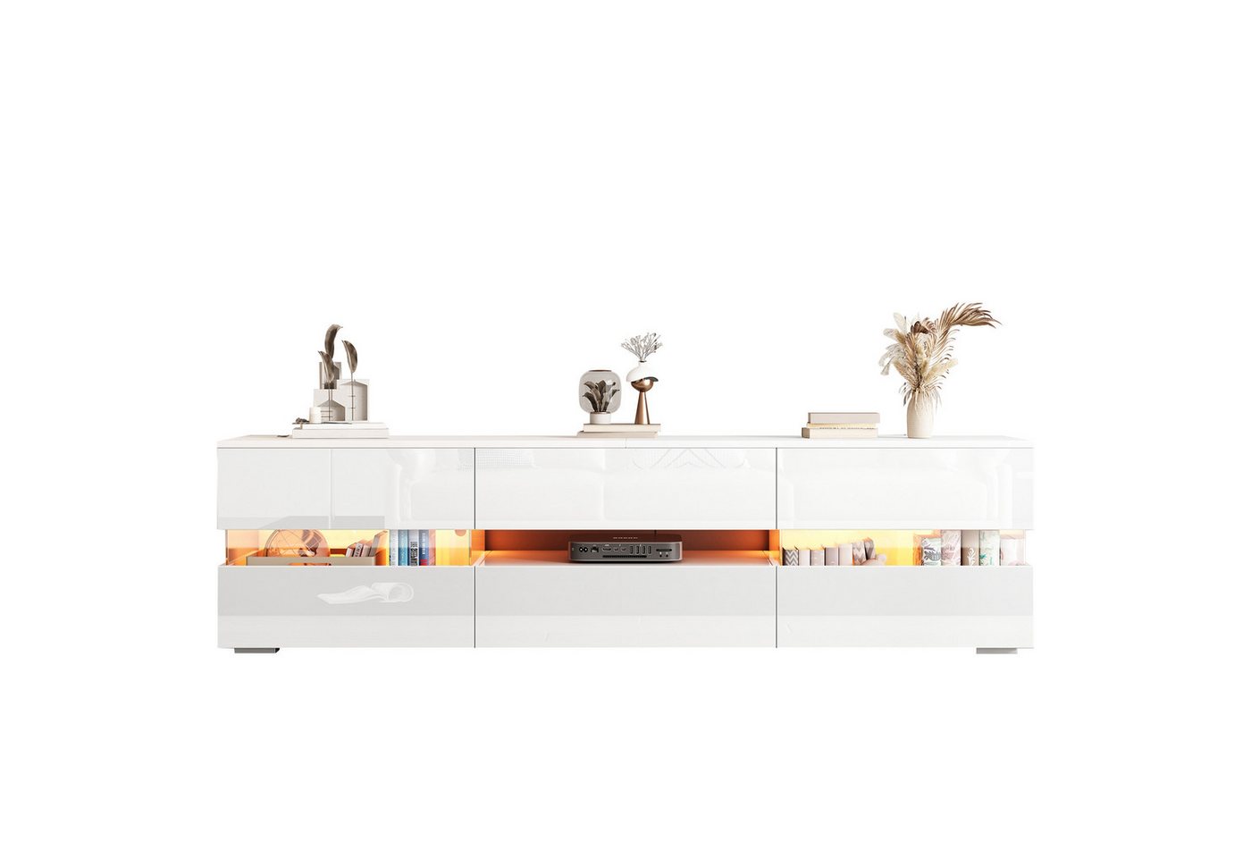 OKWISH Lowboard Fernsehtisch (TV-Ständer, 1 St., 4 Türen, 1 Schublade und offenes Fach), Hochglanz-TV-Schrank mit Acryl-Glaseinsatz und Drucköffnung von OKWISH