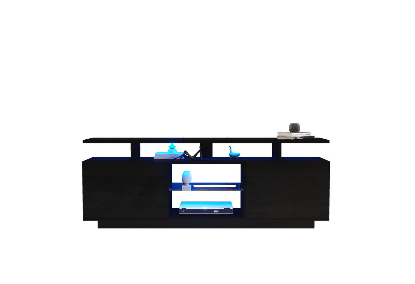 OKWISH Lowboard Fernsehtisch Lowboard TV-Board (1 St), Fernsehtisch, mit 16-farbiger LED-Beleuchtung, mit Glasfächern von OKWISH