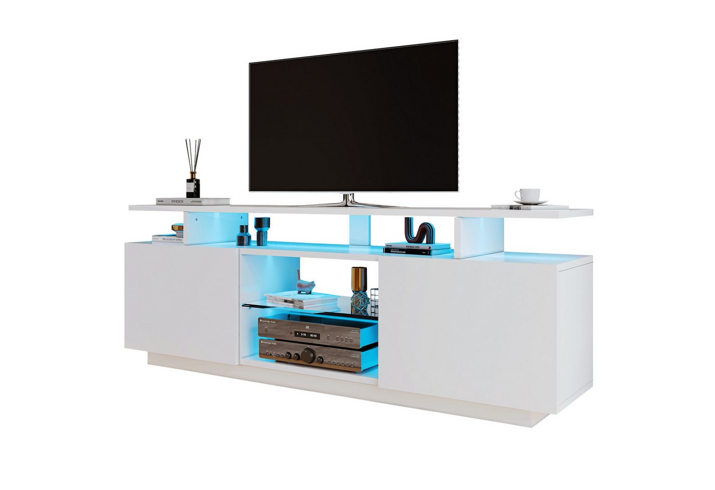 OKWISH Lowboard Fernsehtisch Lowboard TV-Board (1 St), Fernsehtisch, mit 16-farbiger LED-Beleuchtung, mit Glasfächern von OKWISH
