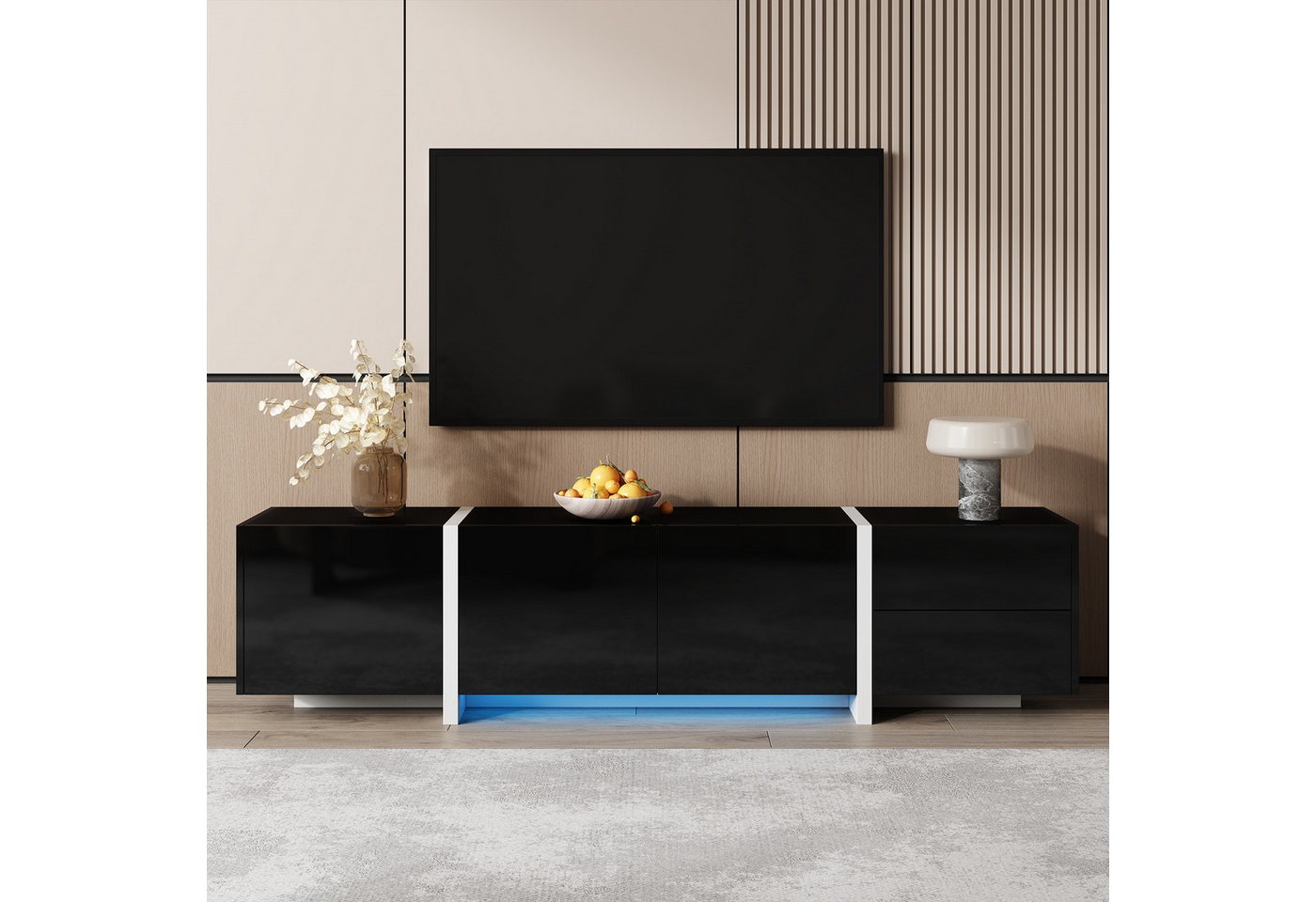 OKWISH Lowboard Hochglanzschrank (TV-Panel, Fernsehtisch, 1 St., 170*30*39cm), weißer und schwarz abgesetzte Tischbeine von OKWISH