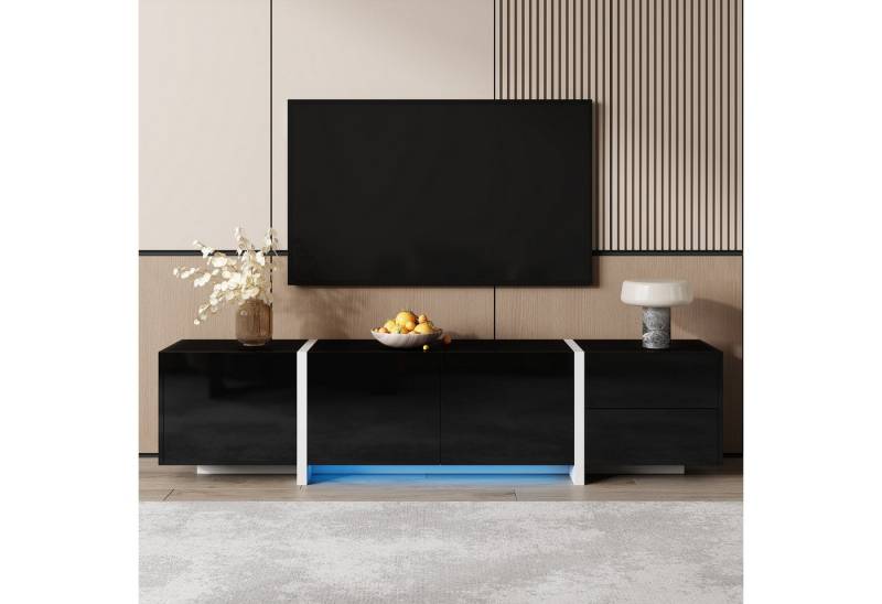 OKWISH Lowboard Hochglanzschrank (TV-Panel, Fernsehtisch, 1 St., 170*30*39cm), weißer und schwarz abgesetzte Tischbeine von OKWISH