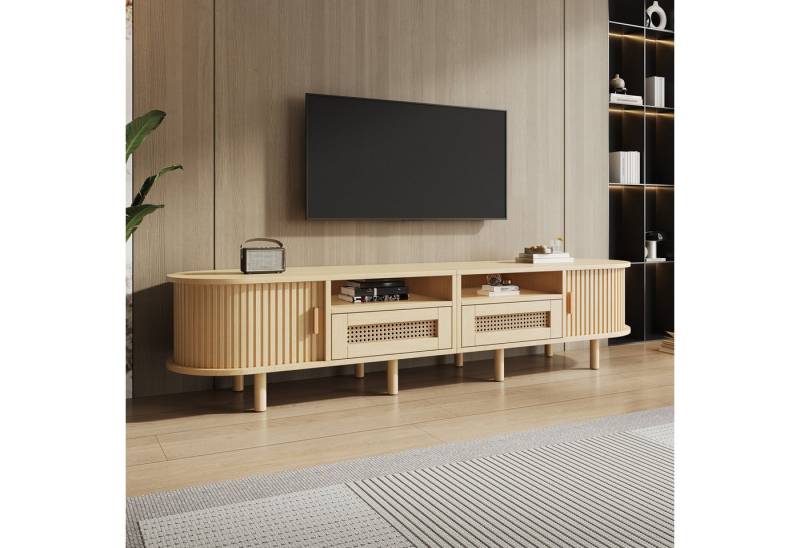 OKWISH Lowboard Ovaler TV-Ständer (TV-Board und TV-Kommode, 1 St., mit 2 Rattan Design Schubladen,2 Schiebetür), Fernsehtisch bis zu 70 Zoll von OKWISH