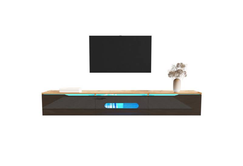 OKWISH Lowboard Schwarz-weißer TV-Schrank (Fernsehtisch,TV-Board,TV-Ständer, TV-Panel, TV-Glasschrank, 1 St., wandmontierbar oder bodenmontierbar), Hochglanzoberfläche, mit 16-farbiger LED-Beleuchtung von OKWISH