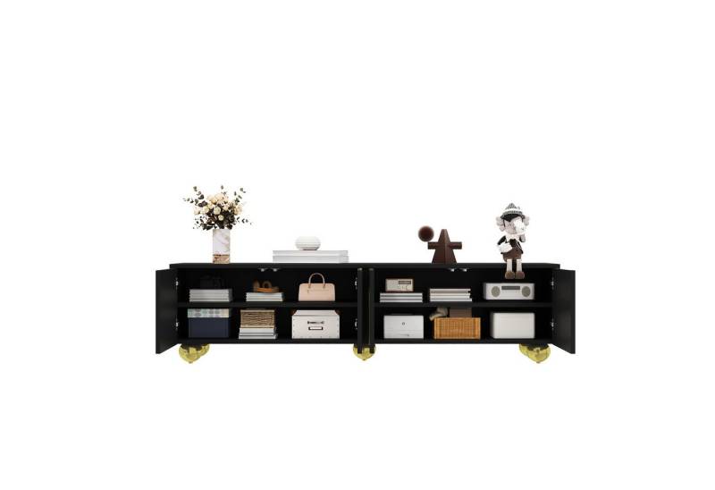 OKWISH Lowboard TV-Möbel,TV-Ständer inklusive Einlegeböden (Fernsehtisch, TV-Board mit Metallbeine, 1 St., 4 Türen), Push-Open-Mechanismus,mit goldenen Bögen und exquisiten Schnitzereien von OKWISH
