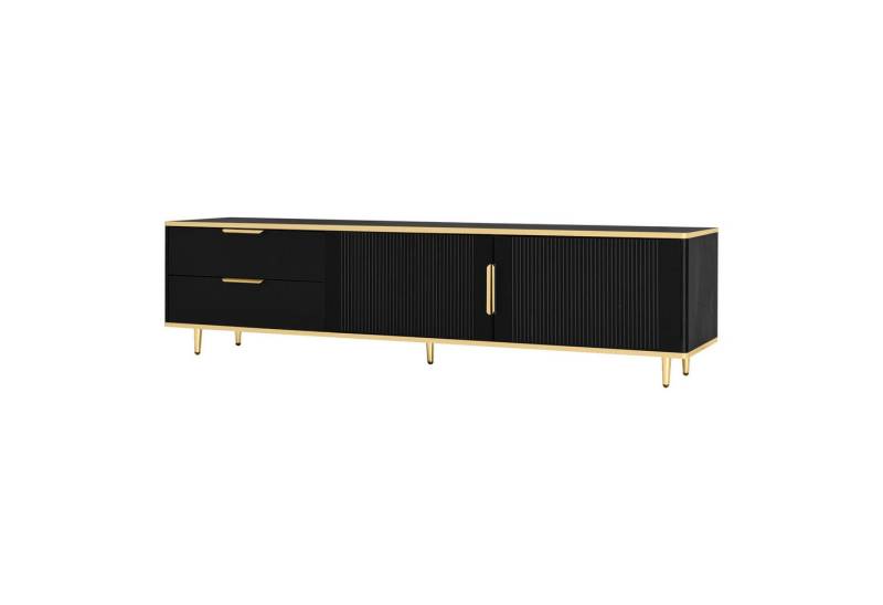 OKWISH Lowboard TV-Schrank (Fernsehtisch, TV-Board mit Marmorstruktur, 2 Schubladen und 2 Türen), mit niedriger Teller mit geschnitzter Textur, goldenen Griffen/Füßen von OKWISH