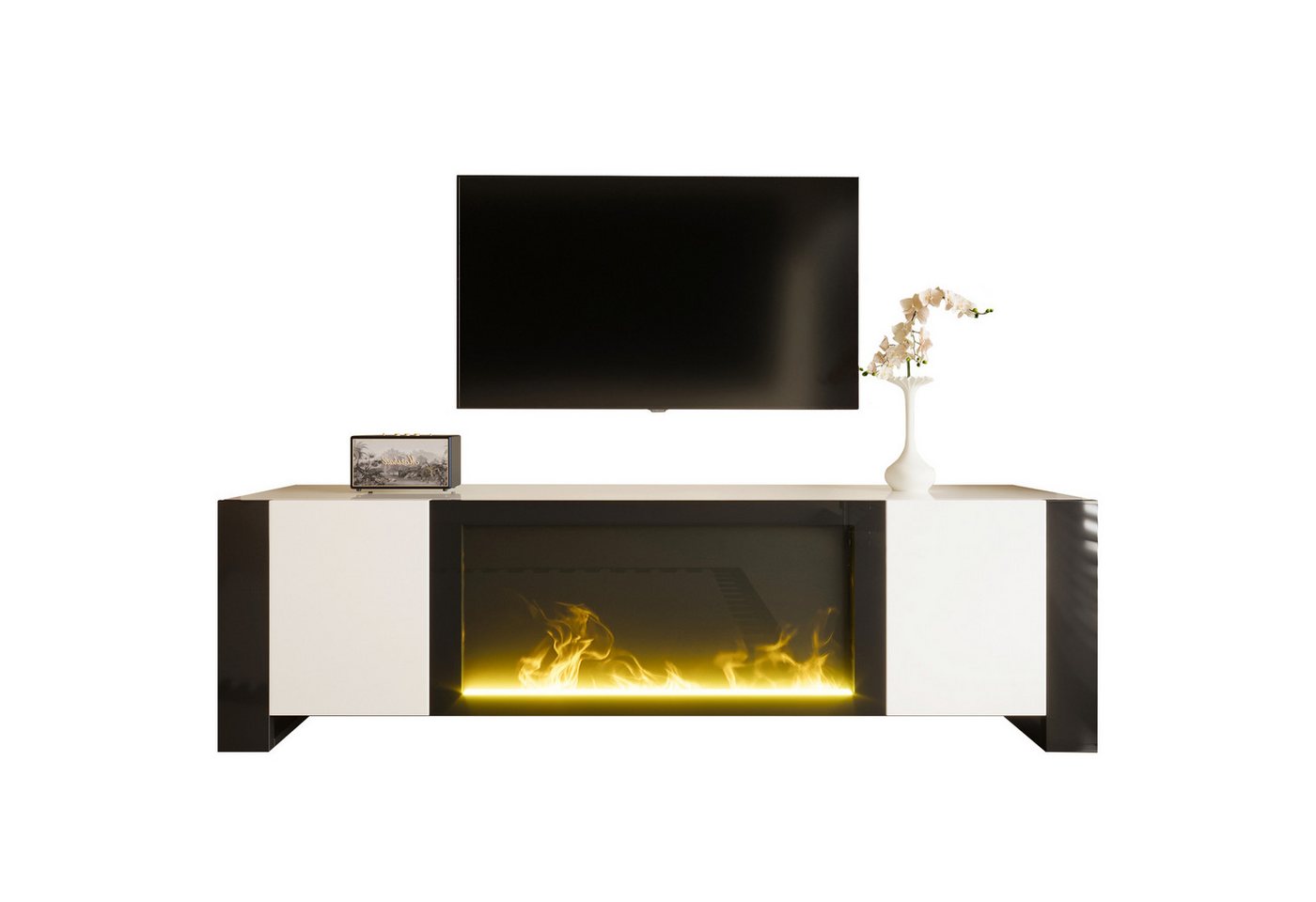OKWISH Lowboard TV-Schrank mit Dekorativem Elektrokamin (TV-Board,Wohnzimmermöbel, Hochglanz-TV-Ständer, Fernsehschrank, 1 St., Zwei Türen), Hochglanz (keine Heizfunktion) von OKWISH