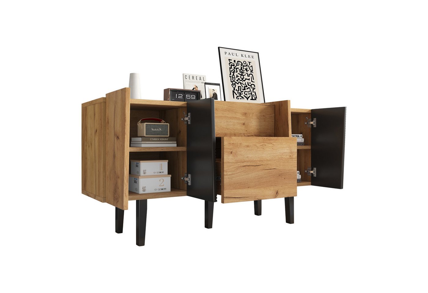 OKWISH Lowboard aus Holz (Fernsehtisch,TV-Board,TV-Ständer, Wohnzimmermöbel, 1 St., 4 Türen und 2 Schubladen), ideal für TV bis zu 60 Zoll, mit höhenverstellbare Regale von OKWISH