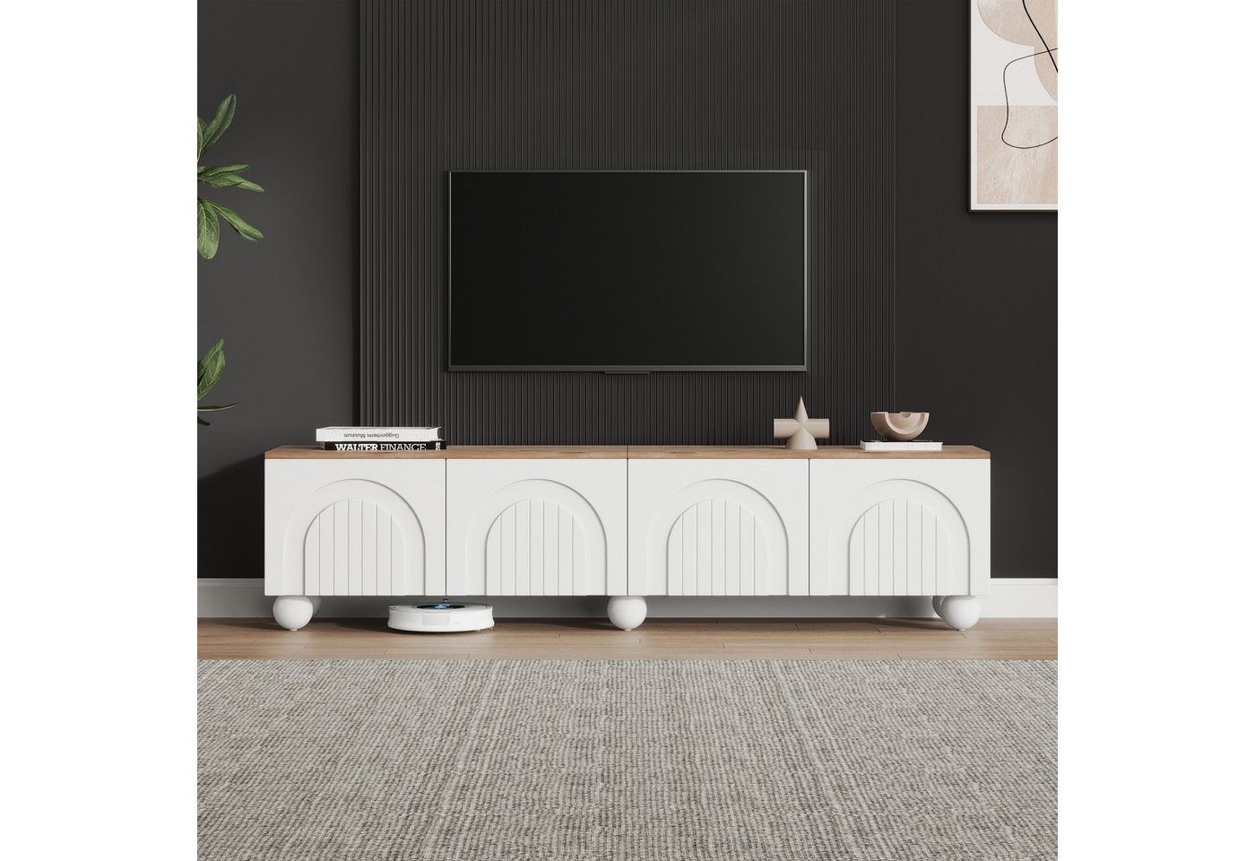 OKWISH Lowboard für Fernseher um 80 Zoll (Fernsehtisch, Fernsehschrank, 1 St., mit 4 Schränken), mit 6 Kugelfuß Metallbeine von OKWISH
