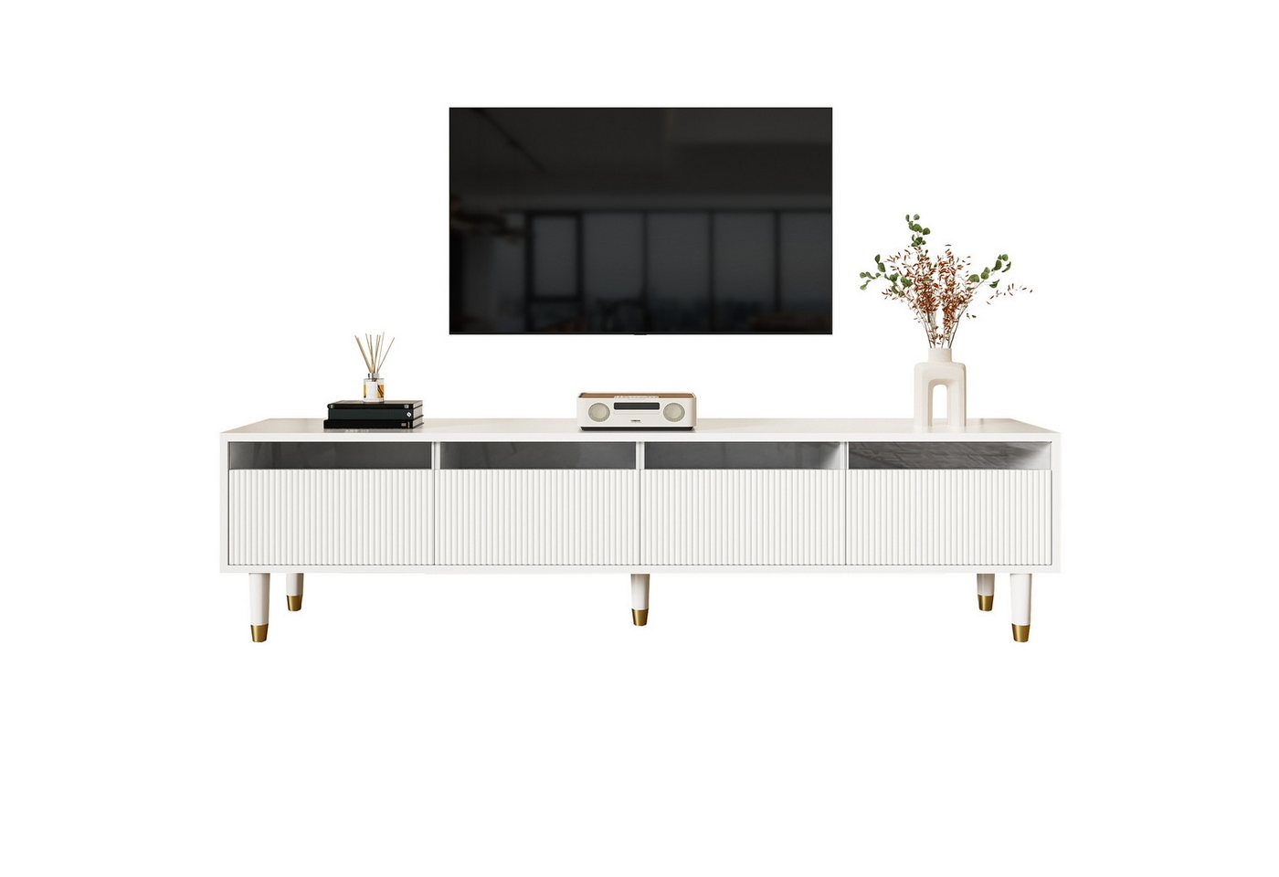 OKWISH Lowboard in Holzoptik 178 cm (Wohnzimmermöbel, TV-Board, 1 St., große Aufbewahrung, 4 Schubladen), aus MDF und Acryl von OKWISH