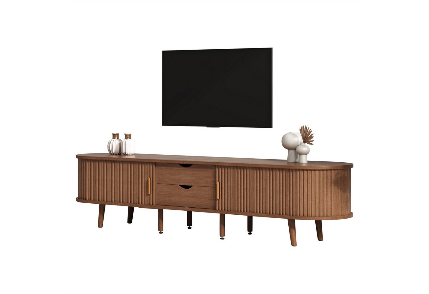 OKWISH Lowboard mit Stauraum, Holzmaserung (Wohnzimmermöbel, TV-Panel, Fernsehschrank, Mehrzweckschrank, 1 St., 2 Schiebetüren, 2 Schubladen), mit geschwungene, vertikal geprägte Schiebetür von OKWISH