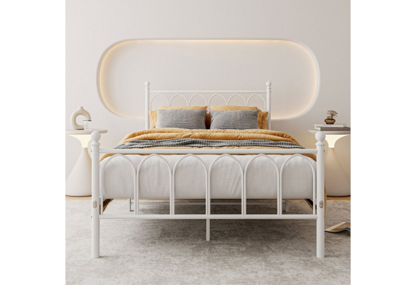 OKWISH Metallbett Metallbett Einzelbett Jugendzimmer mit Lattenrost ohne Martatze, 140x200cm, Weiß von OKWISH