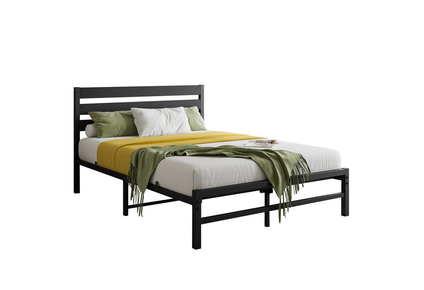 OKWISH Metallbett Modernes Design (Metallbett mit komfortablem Kopfteil, stabiler Konstruktion, 140x200cm ohne Matratze), perfekt für Erwachsene und Jugendliche von OKWISH