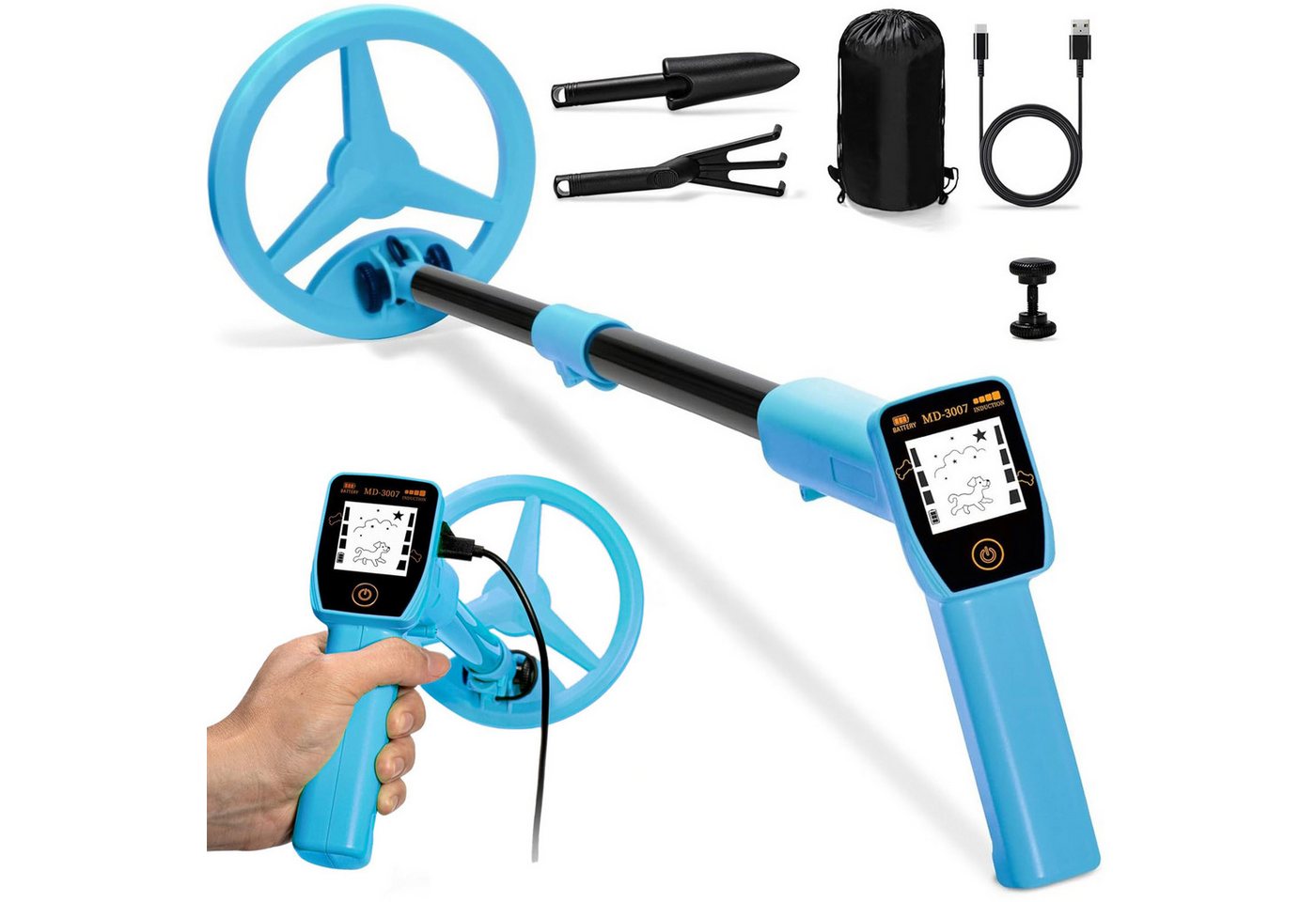 OKWISH Metalldetektor Kinder Metalldetektoren mit LCD Display, einstellbarem Griff wasserdichter Suchspule für Strand Park Garten von OKWISH