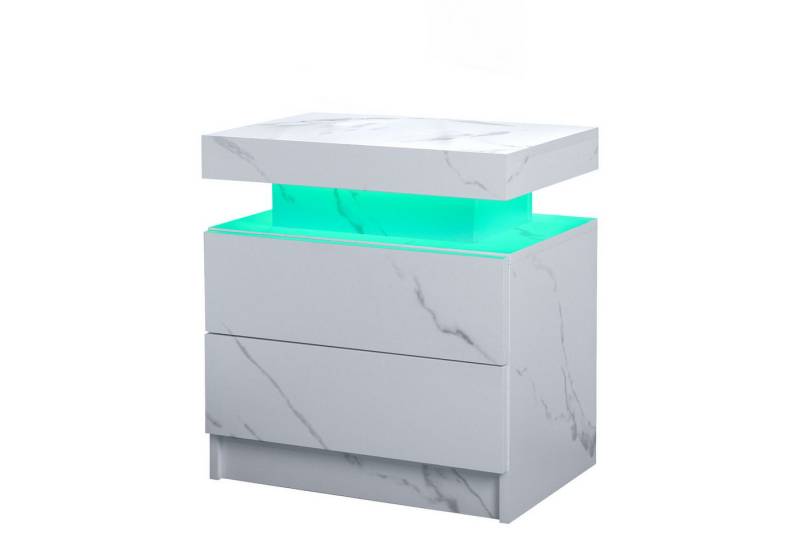 OKWISH Nachttisch LED Kommode mit 2 Schubladen, Nachtschrank Nightstand Beistelltisch (Nachtkonsole einstellbare mehrfarbige LED-Beleuchtung, großer Stauraum, mit einstellbarem LED-Licht, großem Stauraum und stilvollem Design) von OKWISH