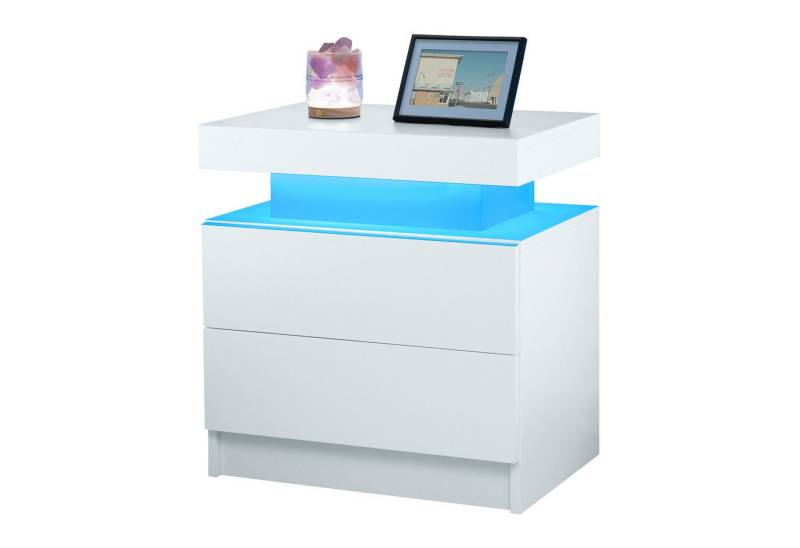 OKWISH Nachttisch LED Kommode mit 2 Schubladen, Nachtschrank Nightstand Beistelltisch (Nachtkonsole einstellbare mehrfarbige LED-Beleuchtung, großer Stauraum, mit einstellbarem LED-Licht, großem Stauraum und stilvollem Design) von OKWISH