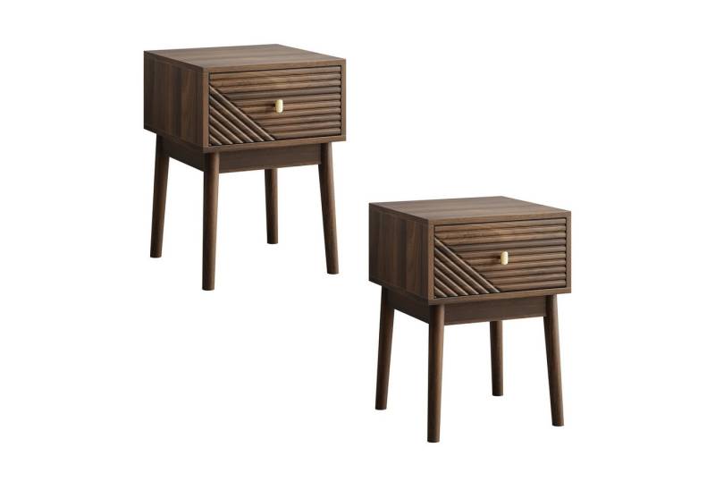 OKWISH Nachttisch Nachttisch,Beistelltisch (Mid-Century Modern Nussbaum Nachttisch mit Metallgriffen, 2er Set., 40x 40 x 55 cm), 2 Stück von OKWISH