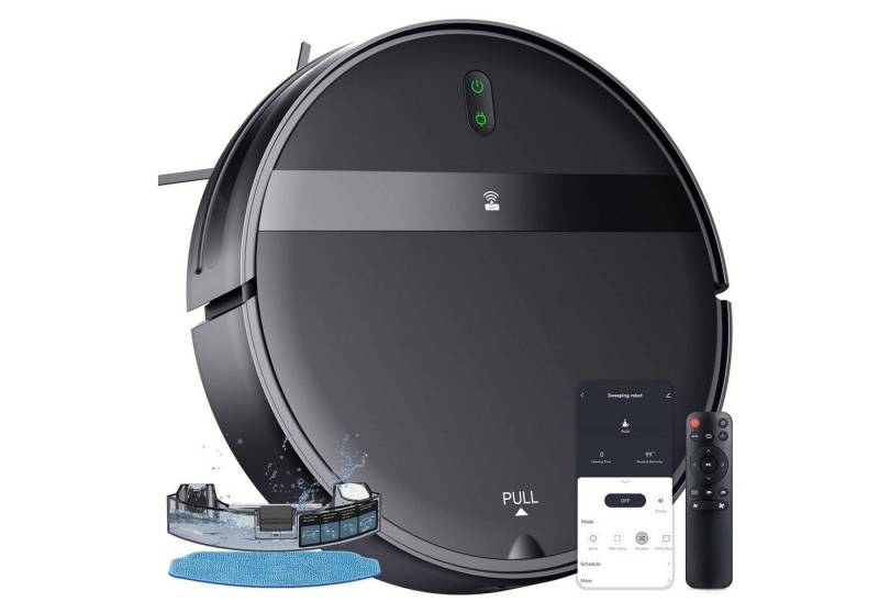 OKWISH Nass-Trocken-Saugroboter Staubsauger Roboter Saugroboter Roboterstaubsauger 2in1 Selbstaufladen, Starke 1400 Pa mit Wischfunktion WLAN für Tierhaare Teppich Hartboden von OKWISH