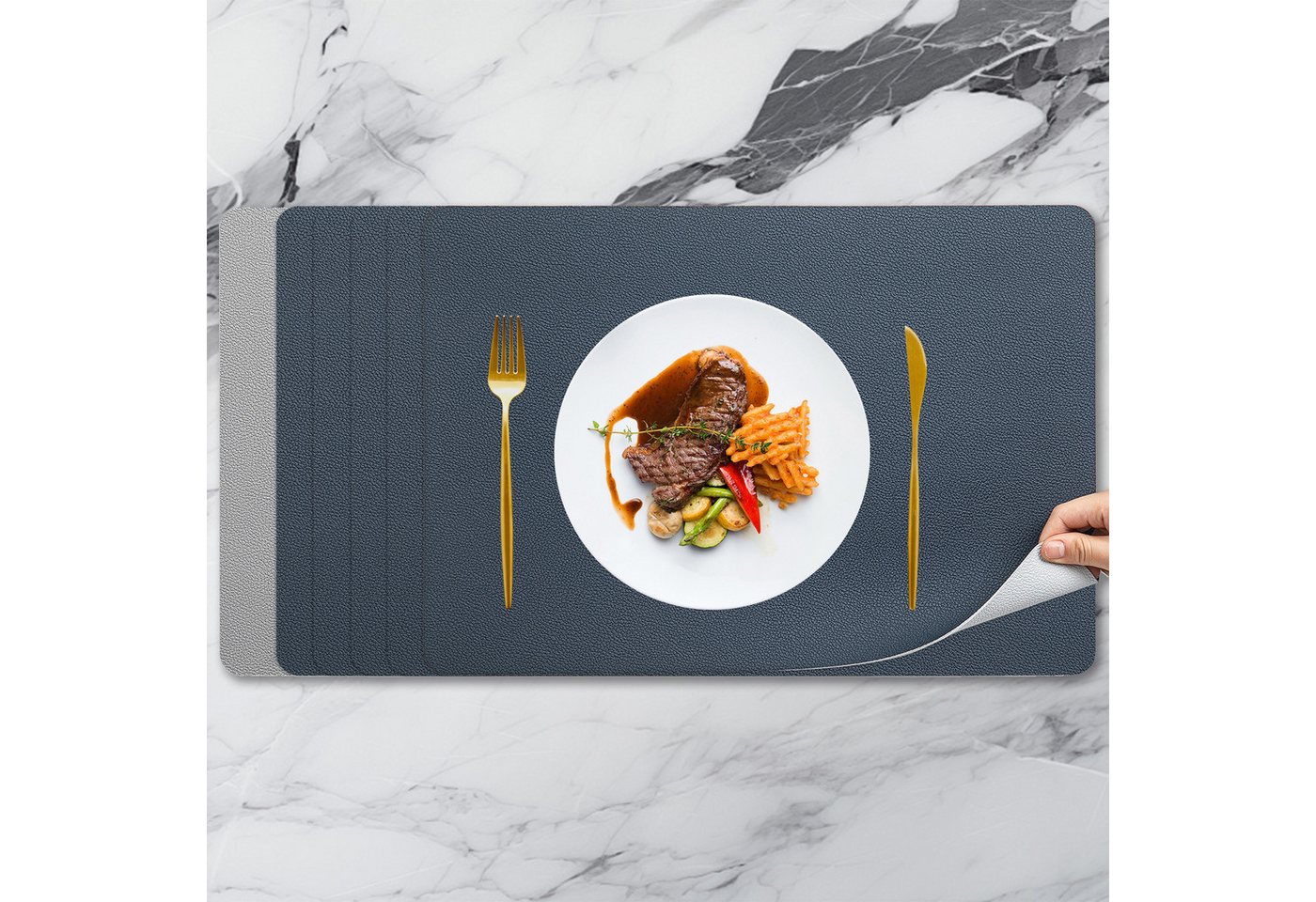 OKWISH Platzset Tischset-Set mit Untersetzern Tischunterlage Platzdeckchen, (6 Tischsets und 6 Untersetzer praktische Nutzung als Mauspad, Doppelseitig verwendbar hwasser- und schmutzabweisend), pflegeleicht ideal für Esstisch Küche Büro und Hotel von OKWISH