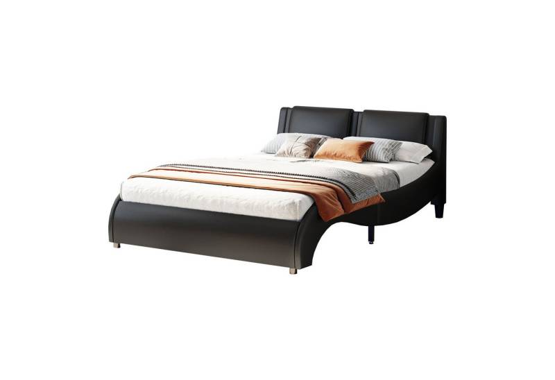 OKWISH Polsterbett Bett Funktionsbett Doppelbett Gästebett (140*200cm Kunstlederbett mit LED-Lichtbettgestell mit Lattenrosten), ohne Matratze von OKWISH