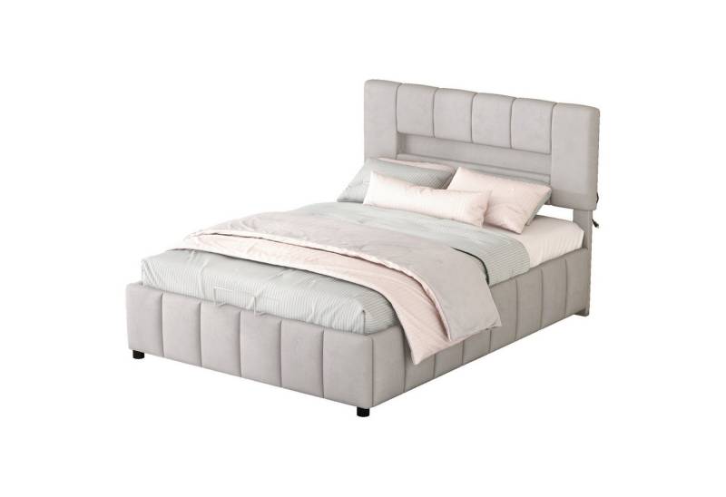 OKWISH Polsterbett Doppelbett, Familienbett, Plattformbett Daybed Gästebett Gepolstertes (mit LED-Beleuchtung, Modernes Bettgestellmit Stauraum 140x200cm), Ohne Matratze von OKWISH