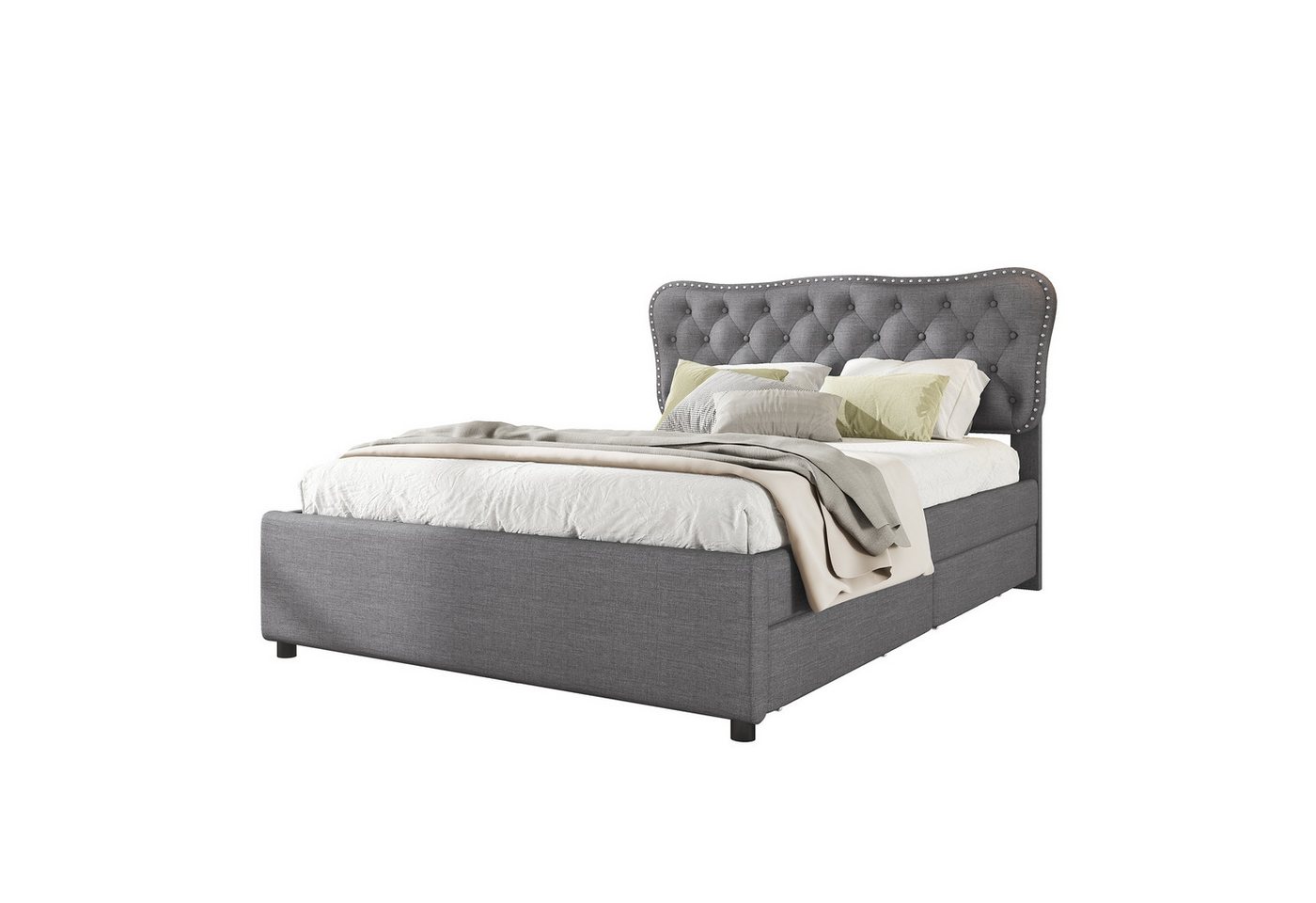 OKWISH Polsterbett Doppelbett, mit Schubladen (Leinen, 140*200 cm), ohne Matratze von OKWISH