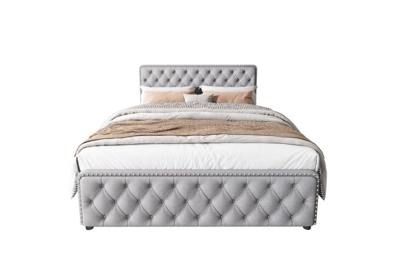 OKWISH Polsterbett Doppelbett (Höhenverstellbares Kopfteil), 160 X 200 cm,mit vier Schubladen von OKWISH