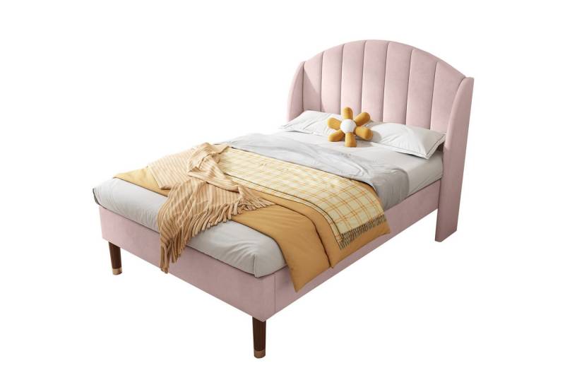 OKWISH Polsterbett Doppelbett Massivholzbett (90*200 mit Lattenrost und Kopfteil ohne Matratze), Holzlattenunterstützung, Einfache Montage von OKWISH