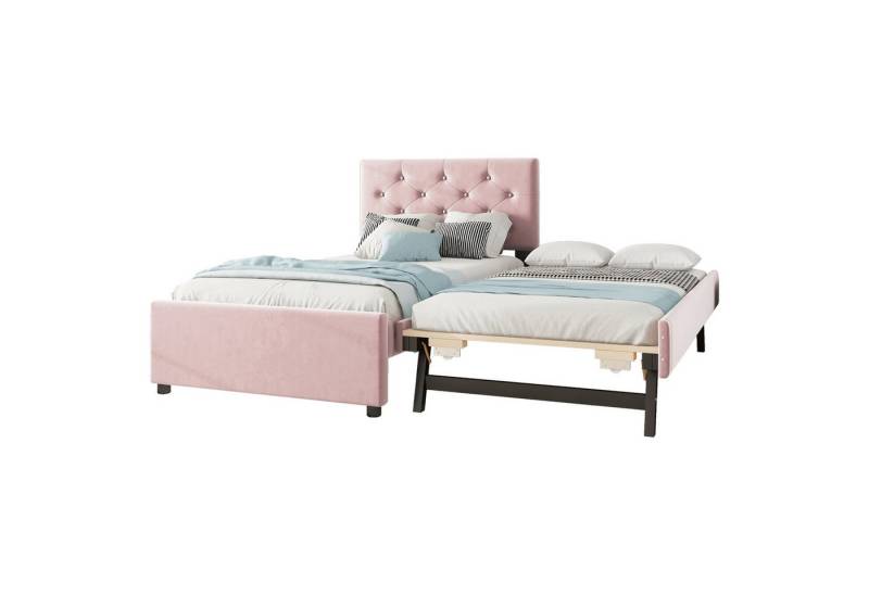 OKWISH Polsterbett Einzelbett,Jugendbett,mit Rollcontainer (Polsterbett,mit Rollcontainer, Samtbezug, Minimalistisches Design, Multifunktional mit Lattenrost, 90x200cm), ohne Matratze von OKWISH