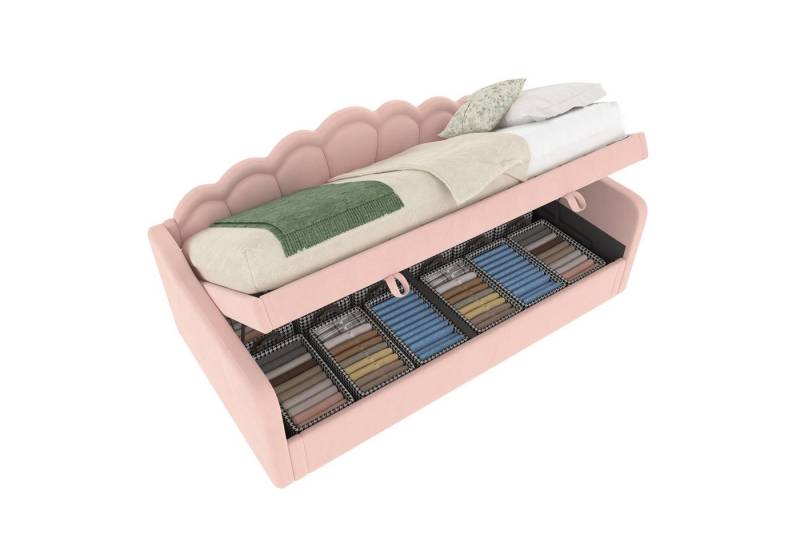 OKWISH Polsterbett Elegantes Daybett Tagesbett Schlafsofa (Hydraulisches Einzelbett mit Stauraum, LED-Beleuchtung 90x200 cm, Samt), ohne Matratze von OKWISH