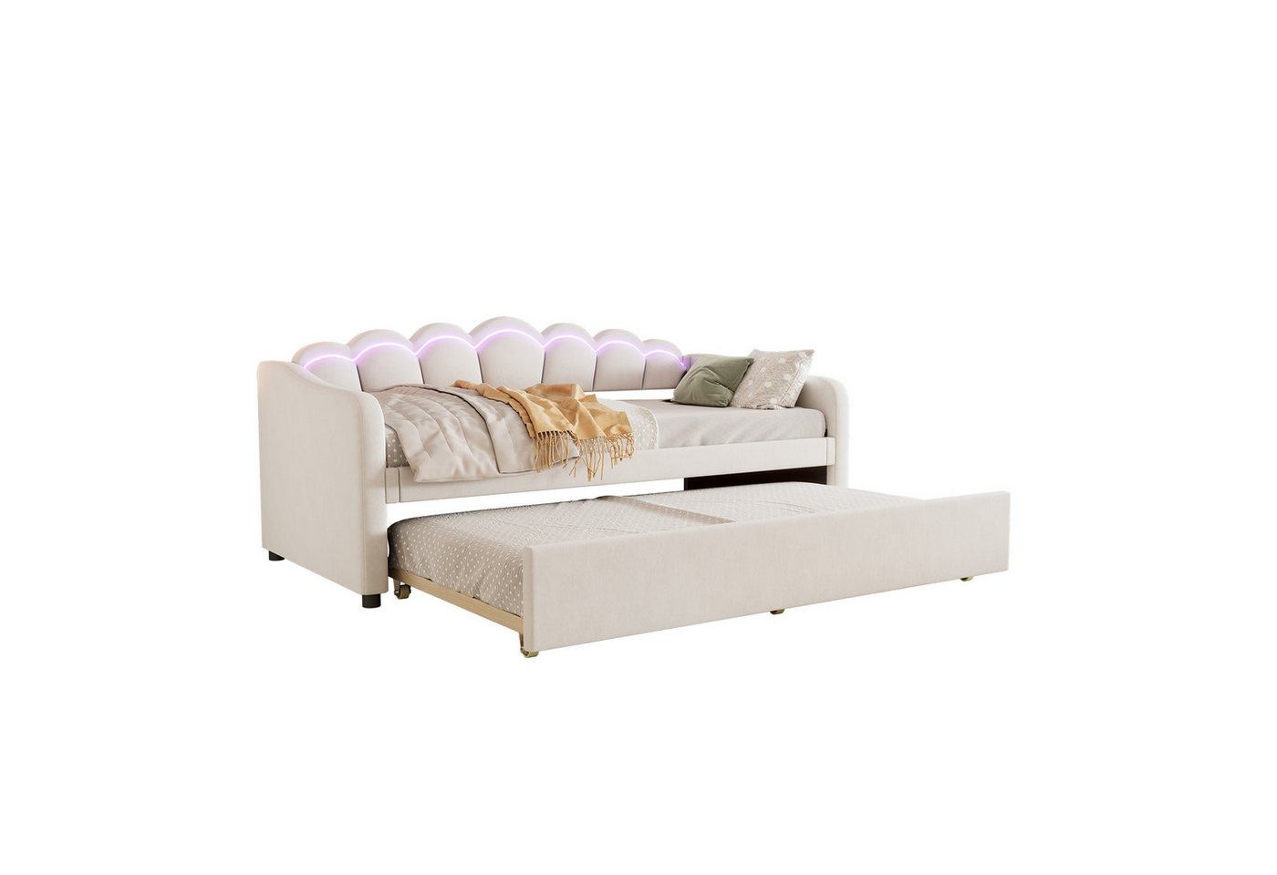 OKWISH Polsterbett Elegantes Daybett Tagesbett Schlafsofa (Samt, farbwechselndes Umgebungslicht, Fernbedienung,minimalistisches Styling, Einzelbett Gästebett 90x200 cm), ohne Matratze von OKWISH