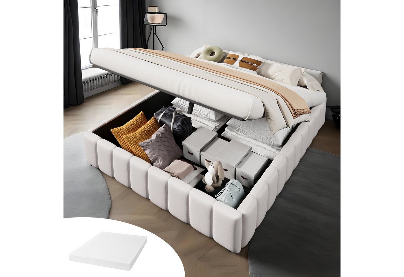 OKWISH Polsterbett Funktionsbett,Kinderbett,Jugendbett,Gästebett (Polsterbett,mit hydraulischer Lagerung – Minimalistisches Design ohne Kopfteil, umweltfreundliches Leinen & MDF, praktischer Stauraum für Schlafzimmer & Jugendzimmer, einfache Montage, 140x200 cm), mit Matratze OKWISH Polsterbett Funktionsbett,Kinderbett,Jugendbett,Gästebett (Polsterbett,mit hydraulischer Lagerung – Minimalistisches Design ohne Kopfteil, umweltfreundliches Leinen & MDF, praktischer Stauraum für Schlafzimmer & Jugendzimmer, einfache Montage, 140x200 cm), mit Matratze von OKWISH