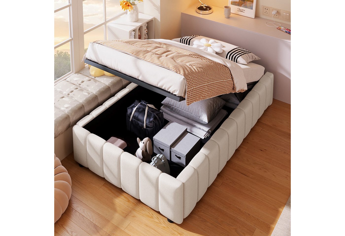 OKWISH Polsterbett Funktionsbett,Kinderbett,Jugendbett,Gästebett (Polsterbett,mit hydraulischer Lagerung – Minimalistisches Design ohne Kopfteil, umweltfreundliches Leinen & MDF, praktischer Stauraum für Schlafzimmer & Jugendzimmer, einfache Montage, 90x200 cm), mit Matratze OKWISH Polsterbett Funktionsbett,Kinderbett,Jugendbett,Gästebett (Polsterbett,mit hydraulischer Lagerung – Minimalistisches Design ohne Kopfteil, umweltfreundliches Leinen & MDF, praktischer Stauraum für Schlafzimmer & Jugendzimmer, einfache Montage, 90x200 cm), mit Matratze von OKWISH
