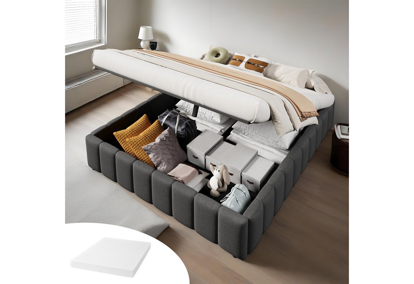 OKWISH Polsterbett Funktionsbett,Kinderbett,Jugendbett,Gästebett (Polsterbett,mit hydraulischer Lagerung – Minimalistisches Design ohne Kopfteil, umweltfreundliches Leinen & MDF, praktischer Stauraum für Schlafzimmer & Jugendzimmer, einfache Montage, 140x200 cm), mit Matratze OKWISH Polsterbett Funktionsbett,Kinderbett,Jugendbett,Gästebett (Polsterbett,mit hydraulischer Lagerung – Minimalistisches Design ohne Kopfteil, umweltfreundliches Leinen & MDF, praktischer Stauraum für Schlafzimmer & Jugendzimmer, einfache Montage, 140x200 cm), mit Matratze von OKWISH