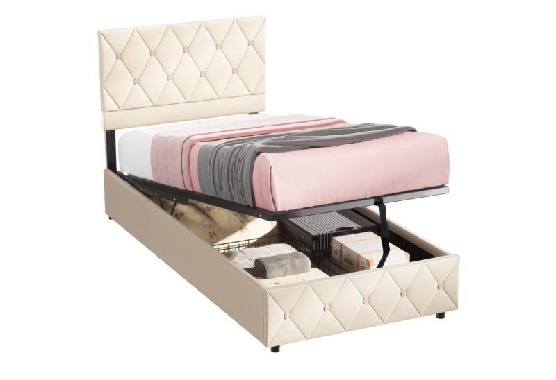 OKWISH Polsterbett Funktionsbett Stauraumbett (90x200 cm mit Lattenrost ohne Matratze, Strapazierfähig und schmutzabweisend,elastische Polsterung), Lattenrost, schlichtes Design von OKWISH
