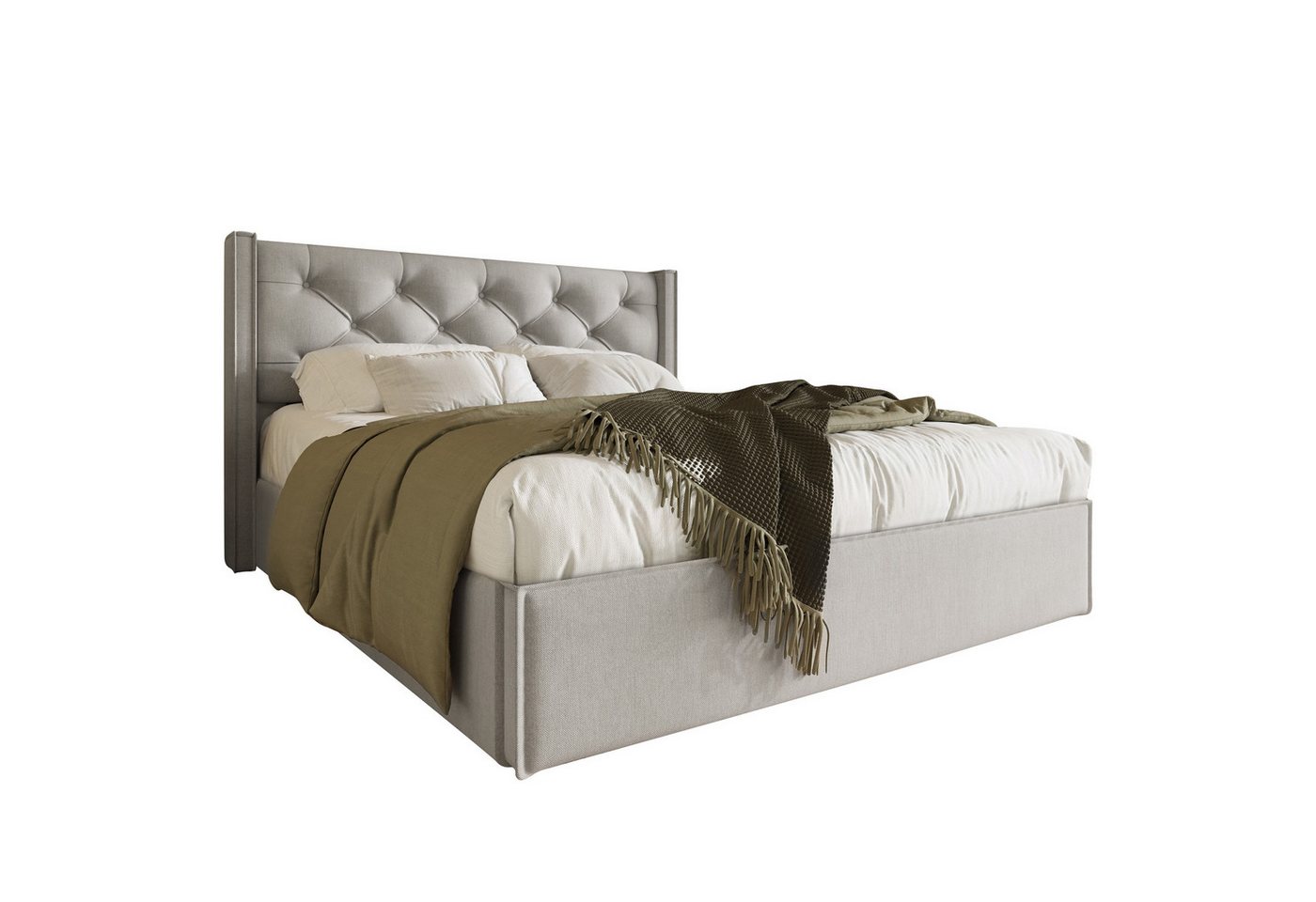 OKWISH Polsterbett Hydraulisches (Bett mit Lattenrost aus Metallrahmen, Modernes Bettgestell, Hellgrau 160 x 200 cm Inklusive-Matratze), 0 von OKWISH