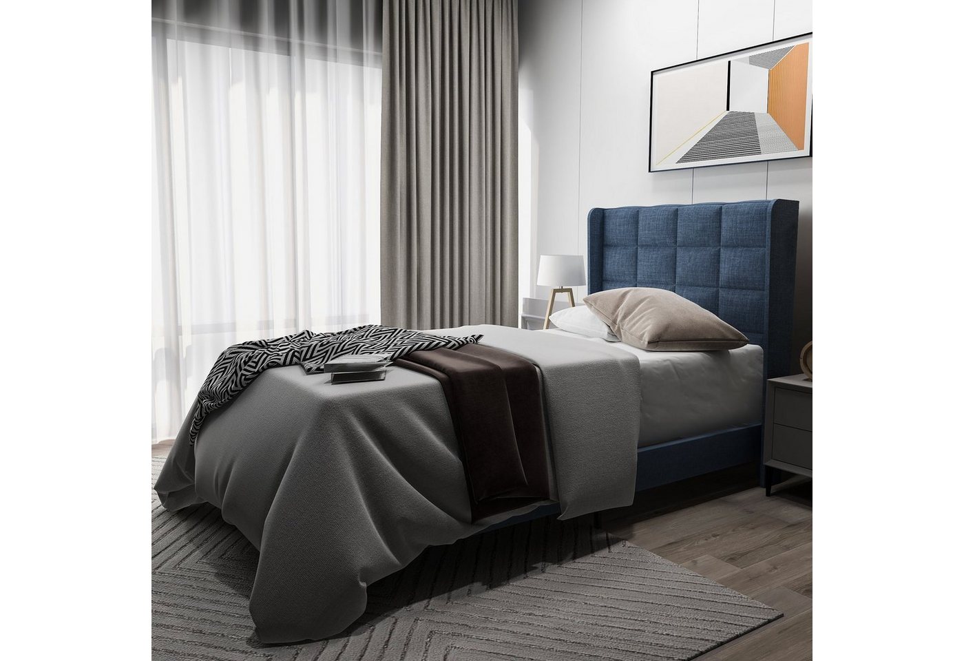 OKWISH Polsterbett Jugendbett (Mit seinem gepolstertes Kopfteil Einzelbett mit Lattenrost, 90x200cm ohne Matratze), Zeitloses Design, Ruhiges Design von OKWISH