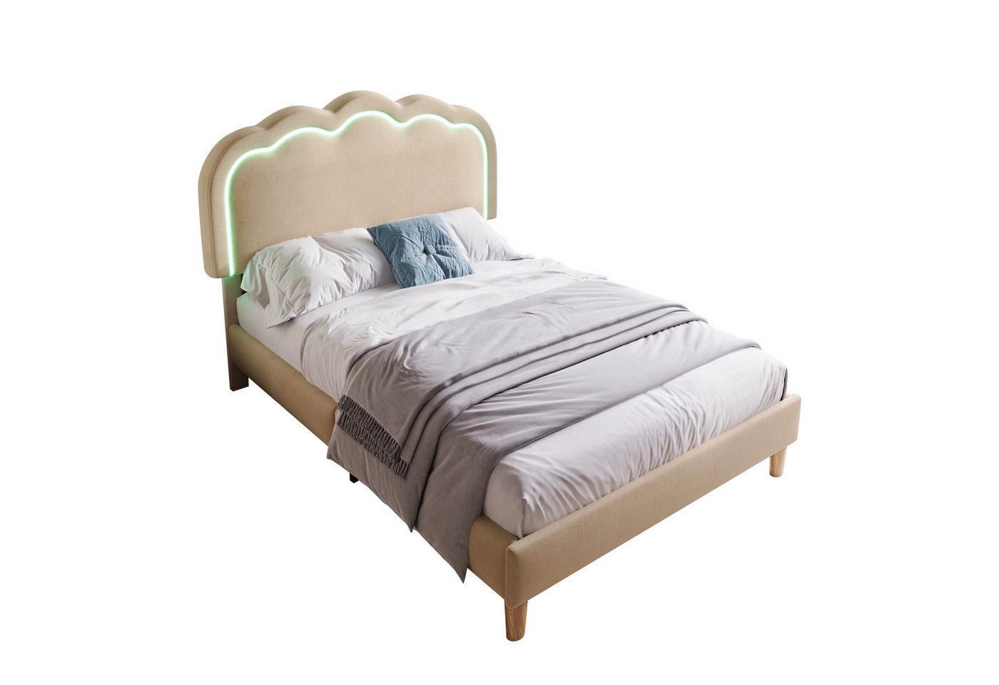 OKWISH Polsterbett Jugendbett (mit Kopfteil in Blumenform und Lattenrost, 90 x 200 cm Ohne Matratze), Hautfreundlichem Samtstoff von OKWISH