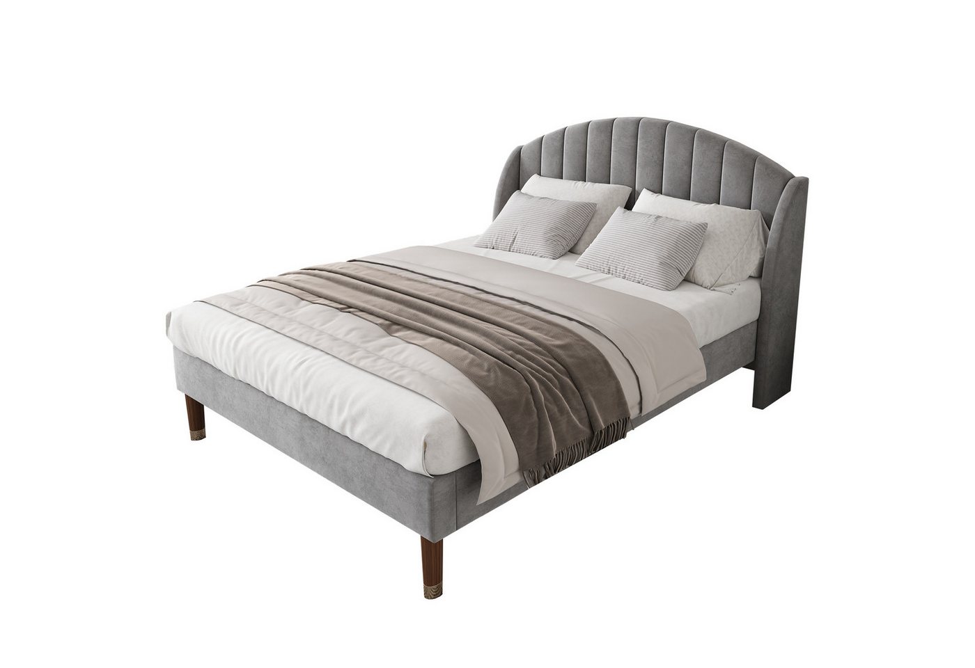 OKWISH Polsterbett Jugendbett Kinder Bett Kinderbett Hausbett gepolsteres Bettgestell (Stahlrahmen mit Holz-Lattenrost Einfache Montage, Grau Doppelbett 140x200 cm mit Matratze), Samt Bezug weich und hoch Kopfteil Polsterung aus Schaum von OKWISH