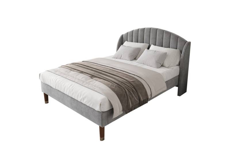 OKWISH Polsterbett Jugendbett Kinder Bett Kinderbett Hausbett gepolsteres Bettgestell (Stahlrahmen mit Holz-Lattenrost Einfache Montage, Grau Doppelbett 140x200 cm mit Matratze), Samt Bezug weich und hoch Kopfteil Polsterung aus Schaum von OKWISH