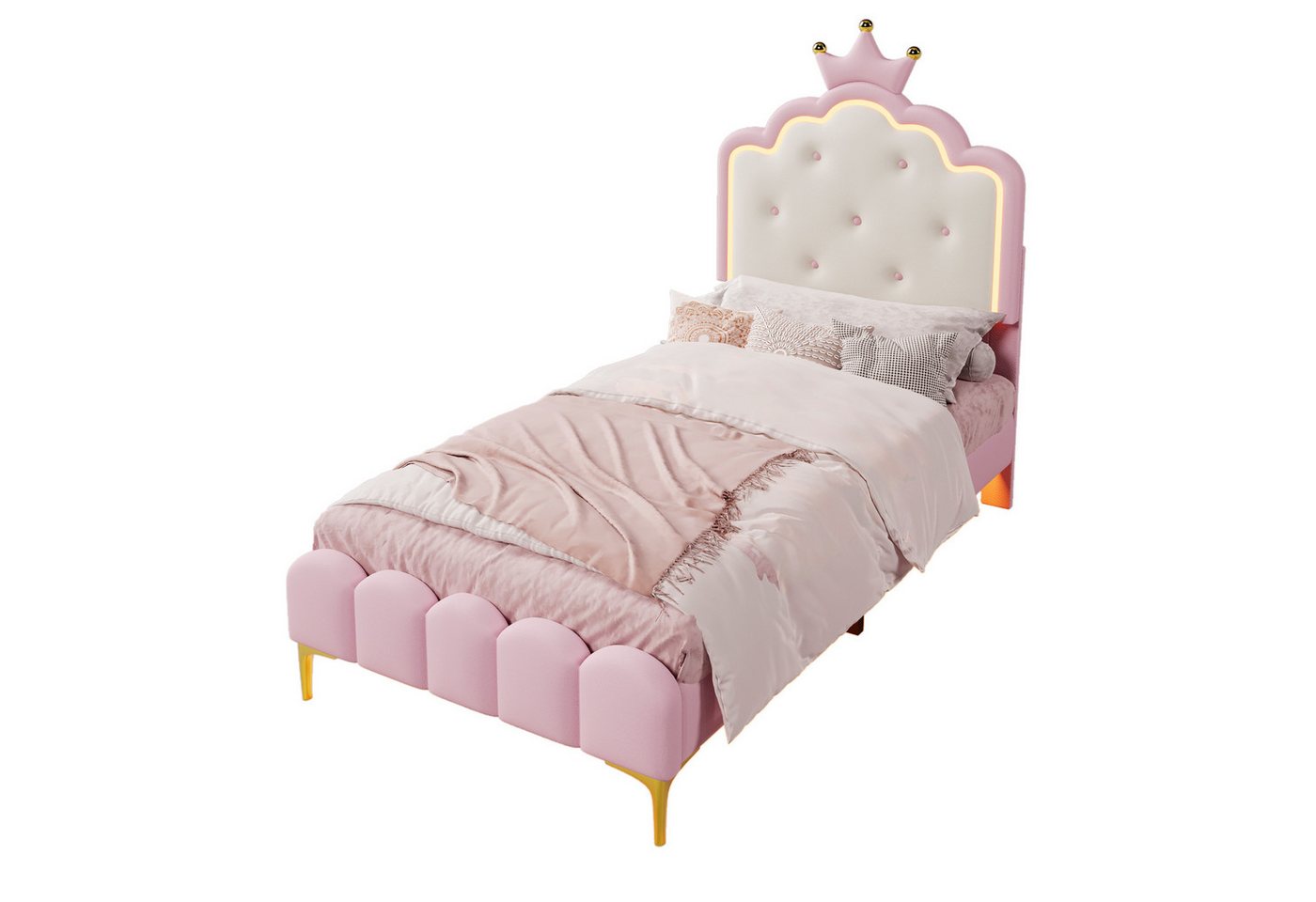 OKWISH Polsterbett Kronprinzessinnen-Design,Jugendbett,mit LED-Umgebungslicht (Prinzessinnen Polsterbett,mit Lattenrost, Rosa mit LED Ambiente-Licht, Fernbedienung, Kronprinzen-Design, Metallfüße., 90 x 200 cm), mit Matratze OKWISH Polsterbett Kronprinzessinnen-Design,Jugendbett,mit LED-Umgebungslicht (Prinzessinnen Polsterbett,mit Lattenrost, Rosa mit LED Ambiente-Licht, Fernbedienung, Kronprinzen-Design, Metallfüße., 90 x 200 cm), mit Matratze von OKWISH