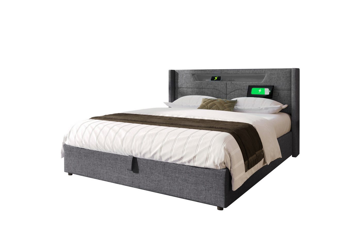OKWISH Polsterbett LED Doppelbett mit USB Typ C Ladefunktion, 160 x 200 cm,Inklusive Matratze OKWISH Polsterbett LED Doppelbett mit USB Typ C Ladefunktion, 160 x 200 cm,Inklusive Matratze von OKWISH