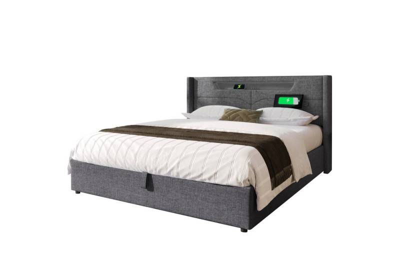 OKWISH Polsterbett LED Doppelbett mit USB Typ C Ladefunktion, 160 x 200 cm,Inklusive Matratze von OKWISH